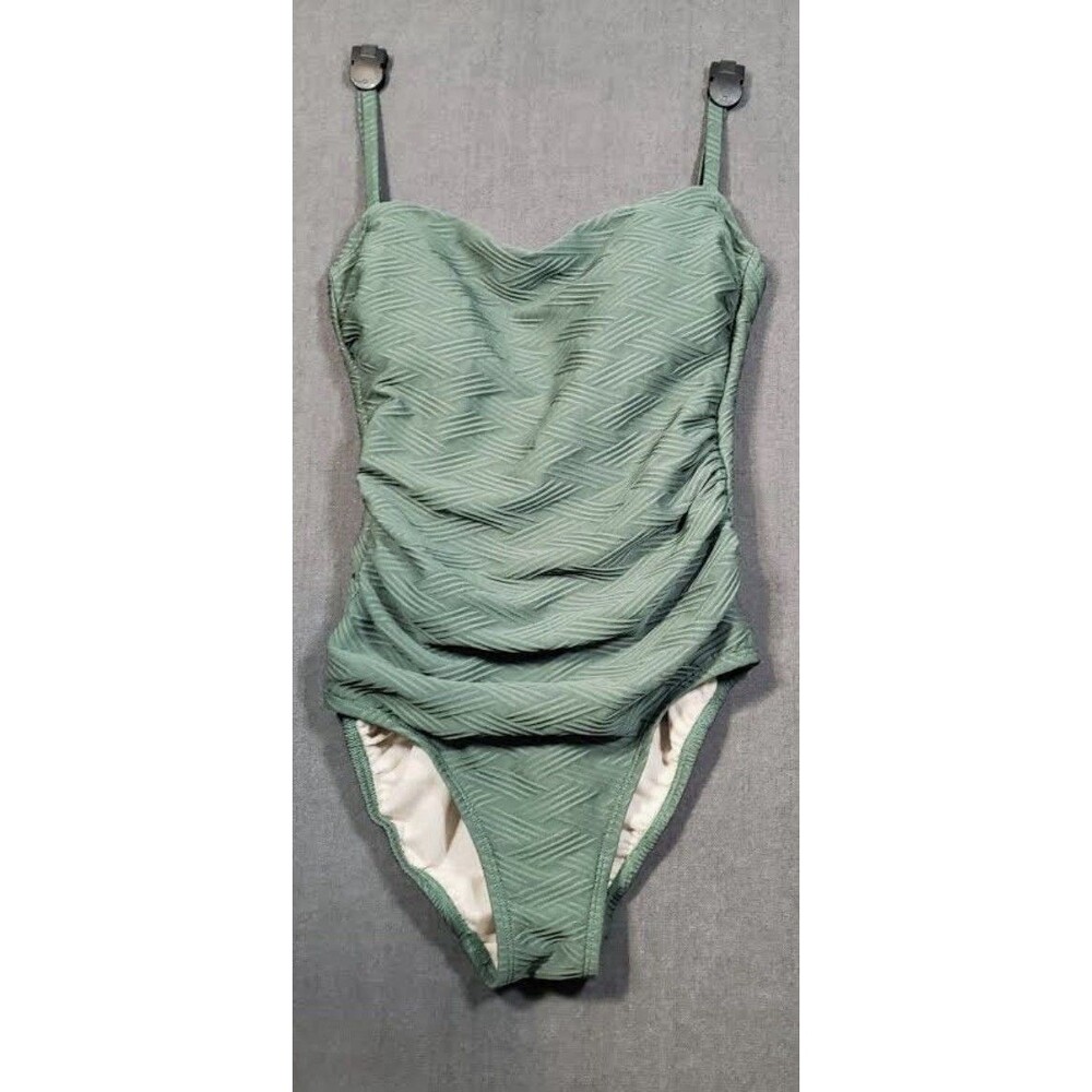 Kona Sol Green Textured Ruched One-Piece Swimsuit Women's Size Medium Beach Pool
